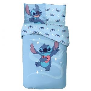 Parure de Lit Stitch pour Enfant, Housse de Couette R&eacute;versible 140x200 cm, Taie d'oreiller 63x63 cm, 100% Coton