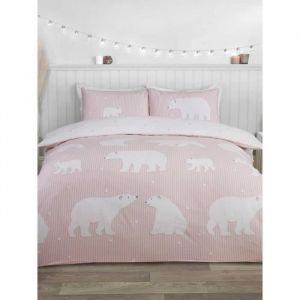 Ensemble Housse de Couette Double Ours Polaire en Coton Bross&eacute; - Rose Blush