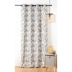 LINDER Rideau à Motif Ikat - Tissu Upcyclé - Style Ethnique - Œillets Canon de Fusil - Coloris Beige Taupe - Dimensions 140x280cm - 67% Polyester 31% Coton 2% Autres Fibres - Collection Ikat