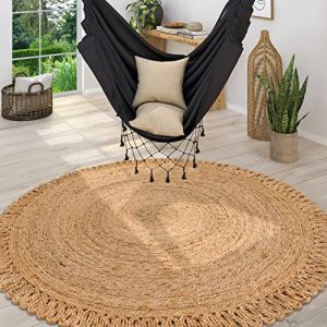 Paco Home Tapis Naturel Jute rond Motif Boho Tissé A La Main Moderne Beige 80 cm rond