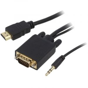 Adaptateur HDMI 1.4 prise male D-Sub 15pin HD prise male Jack 3.5mm prise male Full HD 1.8m - noir