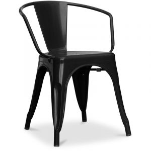 Chaise de salle à manger avec accoudoir Bistrot Metalix design industriel en Métal - Nouvelle édition Noir 48