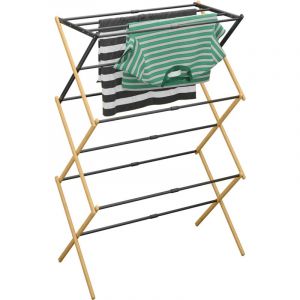 Relaxdays Étendoir à Linge, Pliable, 11 Barres, 5 Niveaux, Bambou et métal, 105,5 x 43-75 x 37,5 cm, Nature et Noir