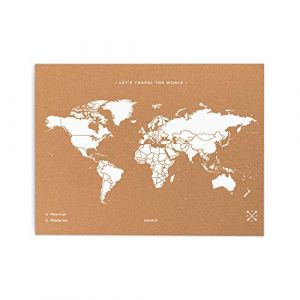 Miss Wood Carte du monde en liège - Woody Map Natural World / 60 x 45 cm / Blanc / Sans cadre