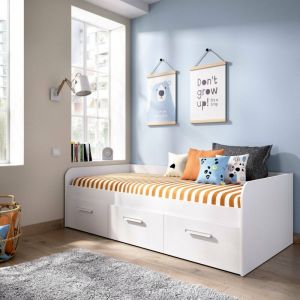 Dmora - Lit pour Enfant Adamello, Lit de Rangement pour Chambre, Structure pour lit Simple avec 3 tiroirs, 194x97h60 cm, Blanc