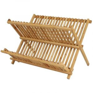 Urban living Sans Marque - gouttoir à vaisselle pliant avec 2 niveaux de rangement en bambou 43x36xh28cm - Beige