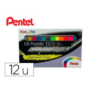 Pentel Arts PHN-MF12 Pastels à l'huile métallisés et fluorescents - Boîte de 12 couleurs assorties