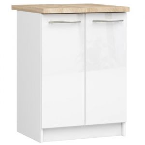 Meuble de cuisine bas armoire de cuisine AKORD S60 OLIWIA modulable Blanc 60 cm 2 portes fa&ccedil;ade Blanche Brillante 2 &eacute;tag&egrave;res 60x46x85 cm