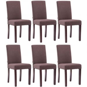 CLP Lot de 6 Chaises de salle à manger Ina en Tissu avec Dossier Haut et Pieds en Bois, Marron-Cappuccino