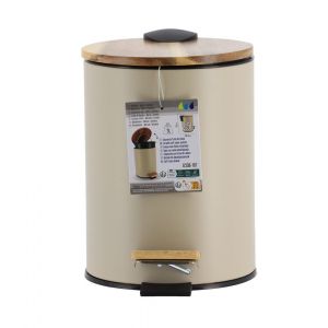 Tendance Poubelle à pédale 2.5L en métal Beige avec couvercle en Bois Beige