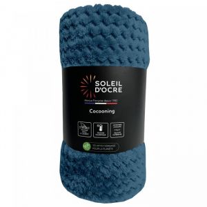 Soleil d'Ocre Couverture, Plaid 180x220 cm COCOONING Bleu Canard
