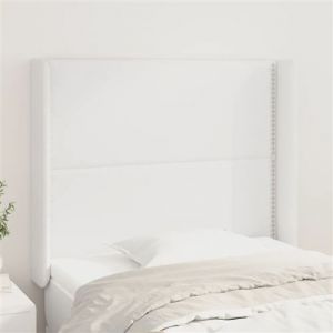 Image de VidaXL T&ecirc;te de Lit avec Oreilles Meuble de Chambre &agrave; Coucher Accessoire de Lit Simple T&ecirc;te de Cadre de Lit Blanc 103x16x118/128 cm Similicuir