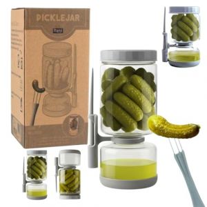 RANJI - Pot à Cornichon Retournable avec Pique Inclus – Bocal Sablier en Verre Hermétique Sans BPA (1300 ml)