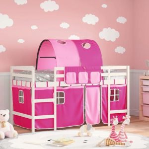 VidaXL Lit mezzanine enfants avec tunnel rose 80x200cm bois pin massif