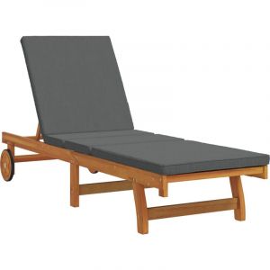 VidaXL Fauteuil relax avec des roulettes et un coussin gris foncé en bois massif