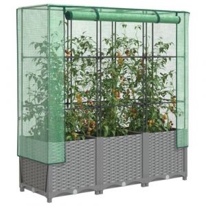 Jardini&egrave;re sur&eacute;lev&eacute;e avec housse aspect rotin 120x40x138 cm