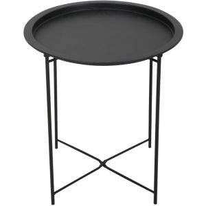 SVITA THEBE table d'appoint table de chevet ronde en métal table basse pliable noir