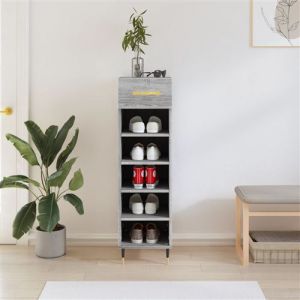 VidaXL Meuble à Chaussures, Armoire à Chaussures avec Tiroir et Pieds, Étagère à Chaussures avec 5 Compartiments Salon, Sonoma Gris Bois d'Ingénierie