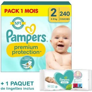 Pampers Couches Premium Protection Taille 2 - Pack 1 Mois 240 Couches