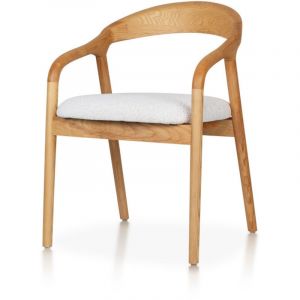 Kosmi Chaise style scandinave en bois naturel avec assise en tissu beige clair chiné – Élégance et confort