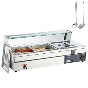 VEVOR Chauffe-Plat Buffet 3 Bacs de 11,4 L Bain-Marie Électrique Température Réglable 30-85 °C 1500 W Buffet Chauffant en INOX Contre Brûlure Sèche pour Réchauffer Aliments Restauration Soirée Fête