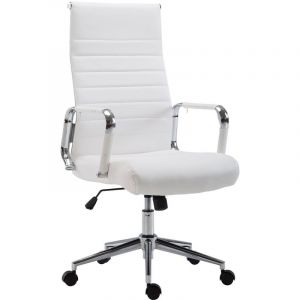 Décoshop26 FAUTEUIL DE BUREAU EN PU BLANC AVEC ASSISE REMBOURRÉE PIVOTANT BUR10240