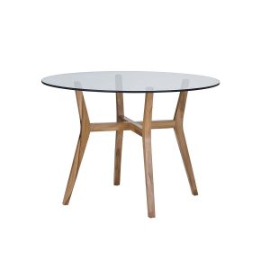 Bois Dessus Bois Dessous Table ronde vitrée en bois de teck 4 personnes