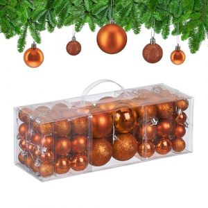 Relaxdays Boule de Noël, lot pratique de 76, en plastique, pour décorer votre sapin comme il se doit, orange