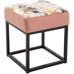 Image de Idimex Tabouret pouf carré MARBELLA avec motifs fleurs, en velours cuivre