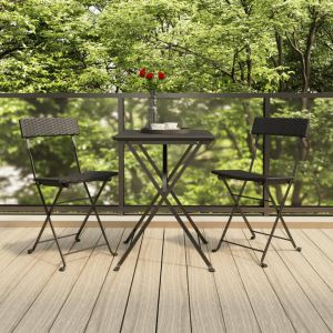 VidaXL Ensemble de bistro pliable 3 pcs Noir Résine tressée
