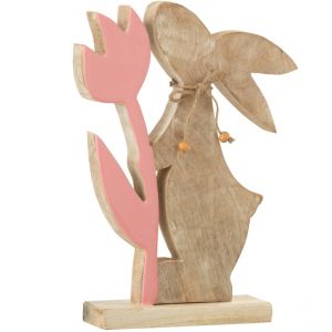 Image de Jolipa Figurine Lapin et tulipe en bois de rose