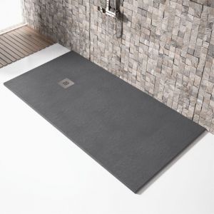 Stano Receveur de douche 80x110cm extra plat MADISON en r&eacute;sine surface ardois&eacute;e anthracite - Gris