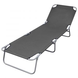 Transat chaise longue bain de soleil lit de jardin terrasse meuble d'extérieur pliable avec dossier réglable gris 02_0012860