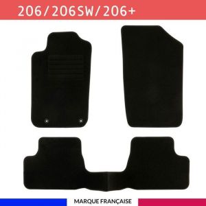 Tapis de voiture - Sur Mesure pour 206 / 206 sw / 206+ (1998 - 2013) - 3 pi&egrave;ces - Tapis de sol antid&eacute;rapant pour automobile