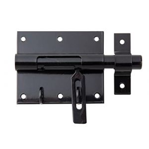Alberts 137335 Verrou porte-cadenas | avec gâche attachée | plastifié noir | plaque 95 x 79 mm | Ø du boulon 15,5 mm | longueur totale 135 mm