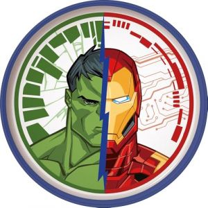 Tataway Assiette plate en plastique blanc et bleu Marvel Avengers Iron Man Hulk pour enfants avec base antid&eacute;rapante