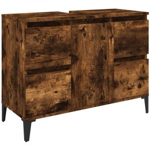 Helloshop26 - Meuble d'&eacute;vier 80 x 33 x 60 cm bois d'ing&eacute;nierie ch&ecirc;ne fum&eacute;