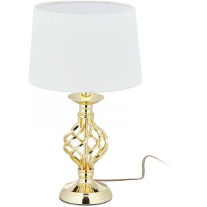 Relaxdays Lampe de chevet tactile, moderne, HxD : 61,5 x 36,5 cm, E14, luminaire avec abat-jour tissu, doré/blanc