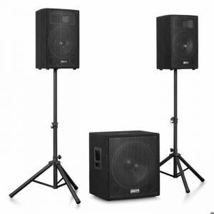 Vonyx VX1218BT Pack Sono 2.1 Complet 1200W avec Subwoofer 18 Pouces et Enceintes 12 Pouces Bluetooth 5.3 USB SD Pieds et