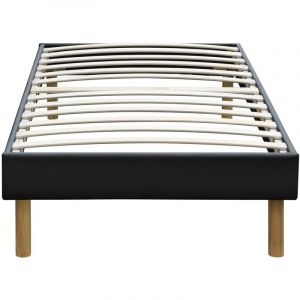 Mina - Solide et Confortable Sommier Tapissier noir + Pieds en 20 cm pour matelas en 90x190 - 13 Lattes - Montage Rapide et Facile - revetement