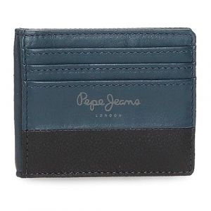 Pepe Jeans Porte-cartes double en cuir bleu marine