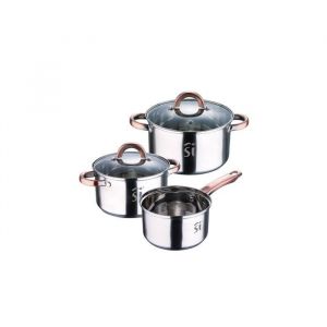 San Ignacio Onil | Batterie de Cuisine 5 pièces | 2 Faitouts de 18 et 20 cm avec Couvercles et 1 Casserole de 16 cm | Acier inoxydable | Résistants, faciles à nettoyer | Pour tous types de cuisinières