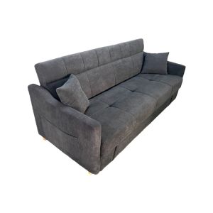 Concept-Usine ADARE - Canap&eacute; convertible avec coffre en velours c&ocirc;tel&eacute; gris 3 places