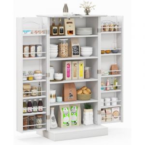 COSTWAY Armoire Cuisine 2 Portes avec 16 &Eacute;tag&egrave;res, Meuble Cuisine Rangement avec Dispositif Anti-Renversement, Buffet Cuisine, Placard Garde-Manger