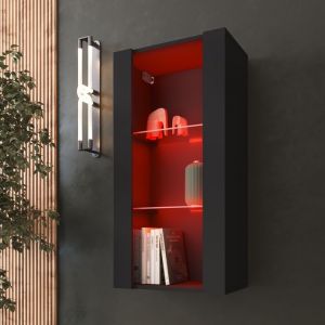 Vitrine Murale Komodee Tivoli - Led Rvb - Noir - Facades En Mat - 50 X 100 X 29 Cm