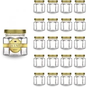 20x Petit Pot de Miel Hexagonal avec Couvercle 60ml - Mini Bocaux, Idéal pour la Conservation de Miel, Confiture