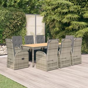 VidaXL Salon de salle &agrave; manger de jardin 9 pcs avec coussins Gris - N/A