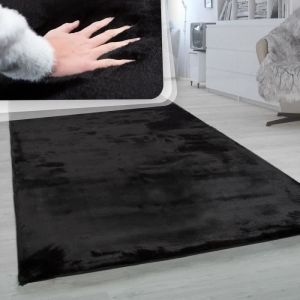 Image de Paco Home - Tapis Poils Longs Salon Fausse Fourrure Imitation Fourrure De Lapin Très Douce Noir 60x90 cm