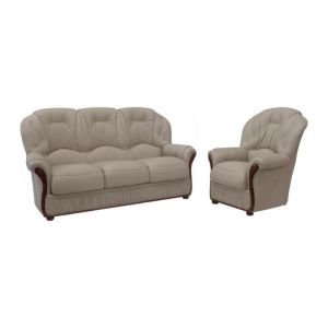 Canap&eacute; 3 places et fauteuil 100% cuir de buffle taupe daphne