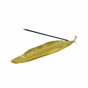 Un jour ensoleill&eacute; Porte-encens en laiton en forme de feuille - Or - 25 x 5 cm